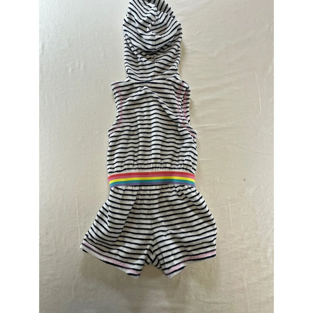 Juicy Couture Kids Girls 24M Striped Terry Hooded Romper‎ Rainbow Waist